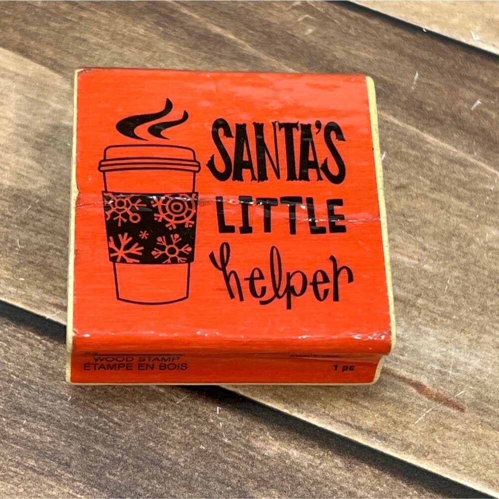 CRAFTSMART 529334 SANTAS LITTLE HELPER COFFEE WOOD MOUNTED RUBBER STAMP